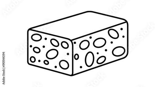 Line art illustration of a nougat block with visible nuts and inclusions, perfect for confectionery and sweet treat designs.