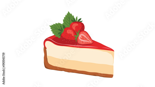Delicious slice of strawberry cheesecake with fresh strawberries and mint leaves, illustrating a decadent dessert perfect for celebrations and sweet cravings.