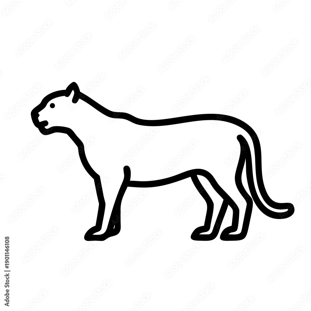 Fototapeta premium Lioness Silhouette, Black silhouette of a lioness standing upright.