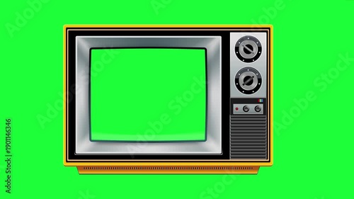 Retro TV with a transparent screen moves against a green background