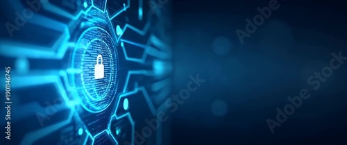 Futuristic digital security lock glowing in a dynamic circuit board environment, with a steady camera pan revealing the intricate network connections; cinematic, high-tech visual style.