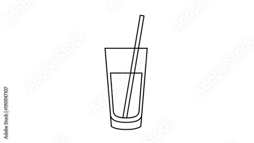 Simple line art illustration of a tall glass with a drinking straw, representing refreshment, beverages, and minimalistic drinkware designs.
