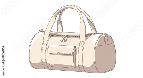 A simple, light-colored duffel bag with two handles and a front pocket, rendered in a clean, illustrative style.