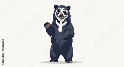 An illustration of a spectacled bear standing upright and waving its paw.