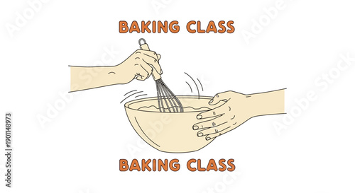 Two hands whisking ingredients in a bowl, suggesting a baking class or culinary activity.