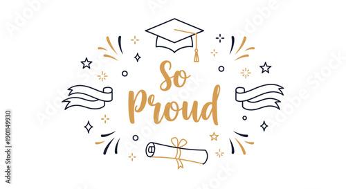 Celebrating Academic Achievement with a Proud Graduation Message and School Emblem Illustration