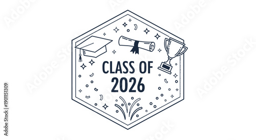 Class of 2026 Icon: Celebrating the milestone of graduation, this emblem features a graduation cap, diploma, and trophy, symbolizing academic achievement and the journey of students.