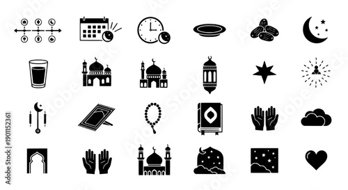 Islamic Holiday Icons Ramadan and Eid Celebration Symbols Collection