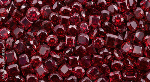 Luxury background of scattered red rubies and garnet gemstones