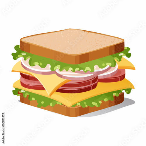 Classic Ham and Cheese Sandwich with Lettuce and Tomato on White Bread