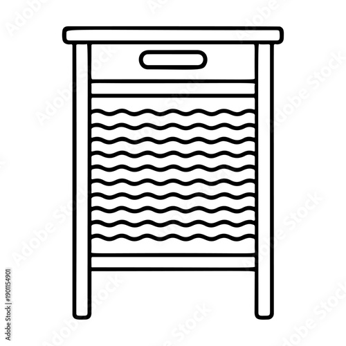 vintage wooden washboard. black and white line art doodle style, retro laundry tool. ideal for coloring pages, vintage housekeeping icons, and rustic decor. Vector illustration