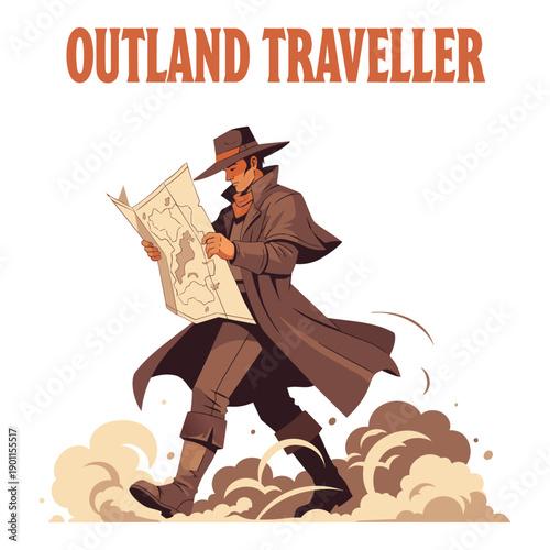 Photos Outland Traveller vintage hiking man illustration