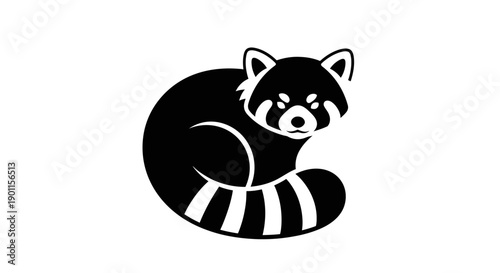 Red Panda Curled Up in Black and White Illustration vector icon