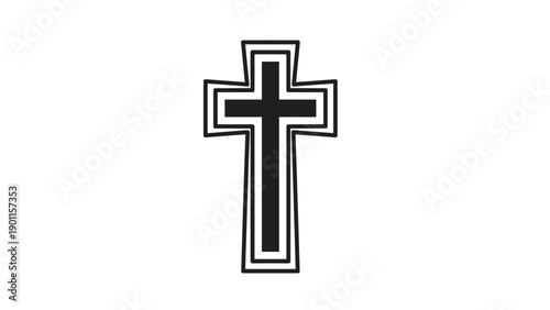 Simple black outline illustration of a Christian cross with double-line borders, symbolizing faith, religion, and spirituality.