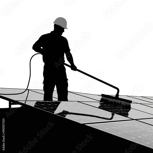 Solar Panel Cleaner Working on Rooftop with Pressure Washer vector icon