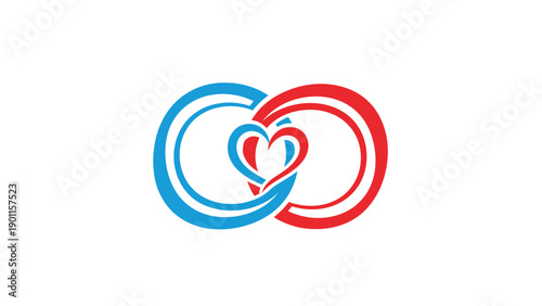 Intertwined blue and red infinity symbols forming a heart in the center, representing eternal love, connection, and partnership.