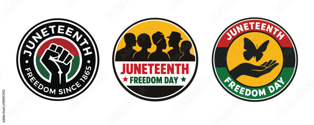 Naklejka premium Juneteenth June 19 Cultural Seal Logo in Pan-African Colors