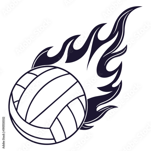 Black and white volleyball with flame sports fire