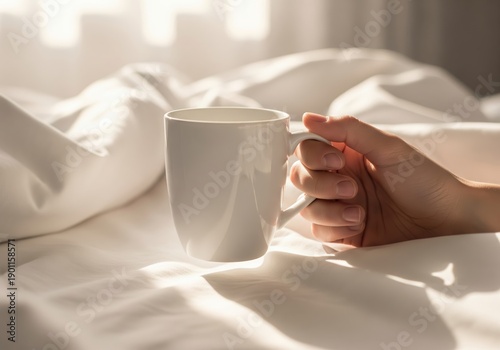 Wallpaper Mural Morning coffee in bed, sunlight streaming on white sheets Torontodigital.ca