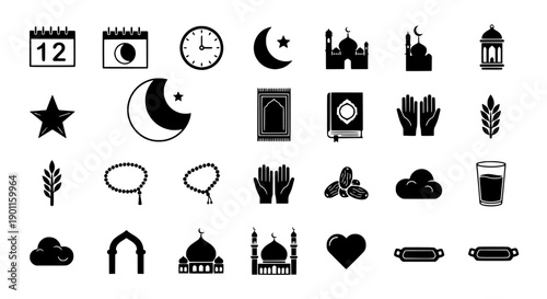 Islamic Icons Ramadan, Eid, and Prayer Collection for Digital Design and Media