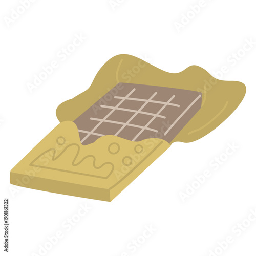 Hand drawn chocolate bar in wrapper. Soft pastel flat vector illustration for sweets, dessert, snack, candy shop, bakery branding, menu design and cozy food projects