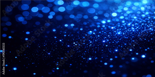 A shiny blue abstract backdrop features glowing fiber optics and bright particle patterns with pink bokeh lights, creating a glittery winter night design reminiscent of a glowing Christmas star