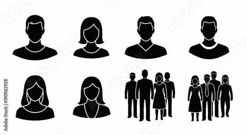 Collection of Diverse People Icons Representing Community and Diversity.