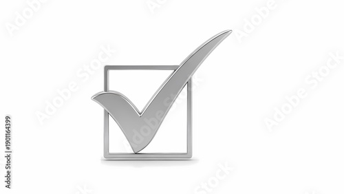 Silver checkmark in square box on white background