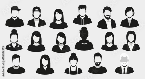 Collection of Diverse People Icons Representing Different Professions and Styles.