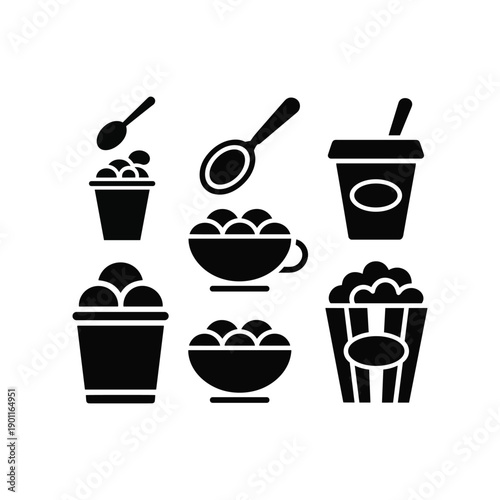 Black and white of various food and drink containers cups vector illustration isolated on white background