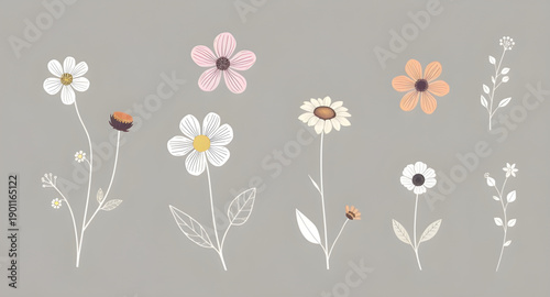 floral, flowers, flower, blossom, bloom, petal, botanical, nature, garden, spring, plant, leaf, leaves, decorative, ornament, motif, design, icon, symbol, vector, illustration, graphic, element, minim