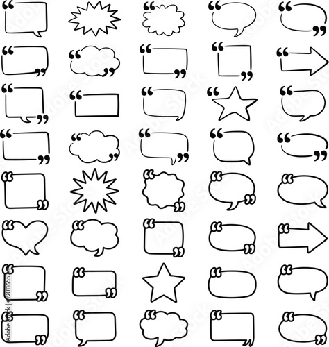 Collection of various black and white speech bubbles thought bubbles and decorative elements high quality
