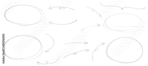 Obraz na plátně 細いペンブラシで書かれた、手描きの二重丸と矢印のセット