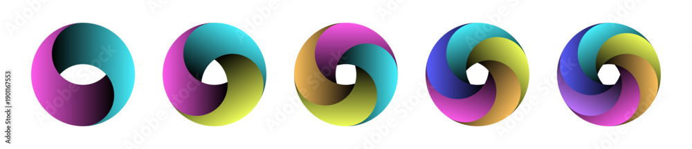Obraz premium Set of 2-3-4-5-6 segment spiral cycle circle diagrams Colorful three-dimensional gradient spiral circular chart cycle infographic vector illustration assets