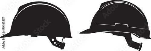 Black silhouette of a construction safety helmet, isolated on a white background. Clean vector illustration ideal for construction, engineering, safety, and industrial designs.