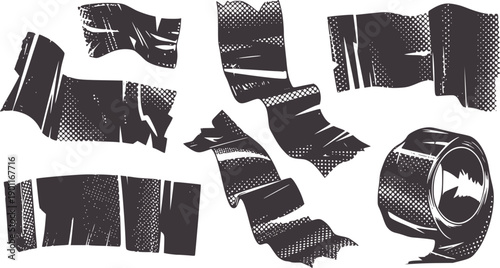 Black and of torn and crumpled duct tape pieces