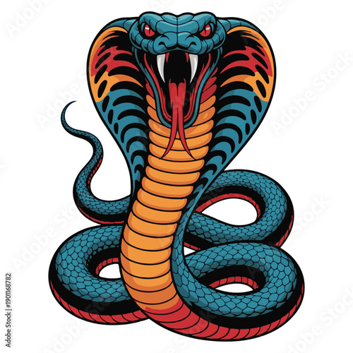 Colorful Cobra Snake Illustration in Aggressive Striking Pose