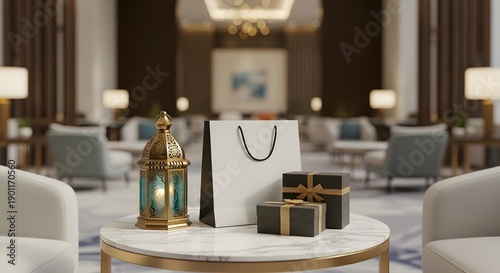 Elegant Gift Shopping Experience in a Luxurious Hotel Lobby Setting.