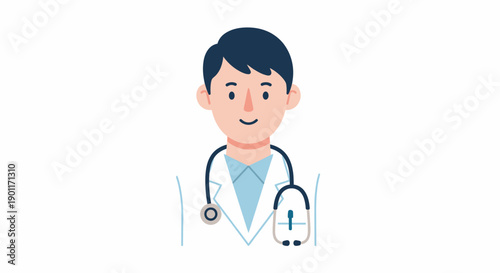 Illustration of a friendly male doctor with a stethoscope wearing a white coat