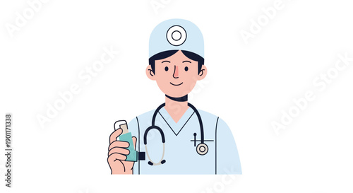 Illustration of a friendly male healthcare professional wearing a white coat and stethoscope ready to assist patients