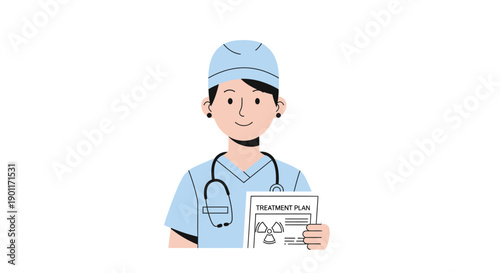 Medical professional holding a detailed treatment plan document with a confident expression