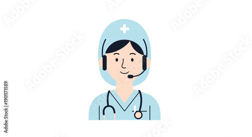 Healthcare professional wearing protective gear with stethoscope and headset for communication and patient care in medical