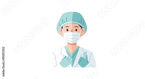 Healthcare professional wearing protective gear including mask gloves and cap emphasizing safety protocols in medical environments