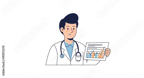 Professional male doctor analyzing medical data and health charts for patient diagnosis and treatment planning instance with