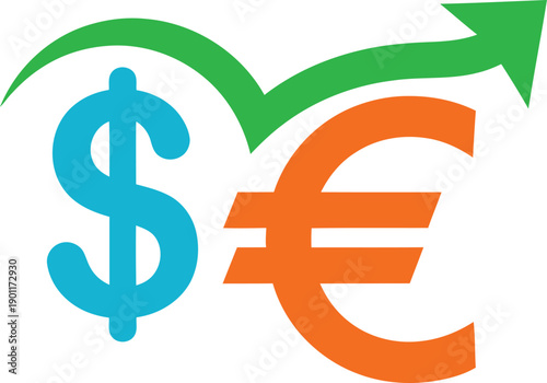 Dollar and Euro currency exchange rate growth vector icon