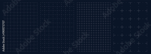 Set of black grid paper background. Blueprint base, notebook sheets, paper for school notes. Background with square grid. Editable stroke