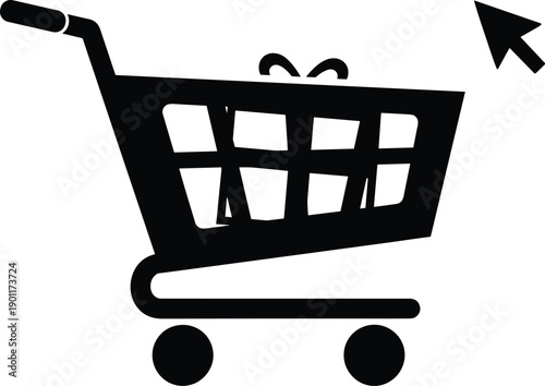 Shopping cart icon with cursor arrow representing online shopping ecommerce retail purchase and digital consumer buying behavior