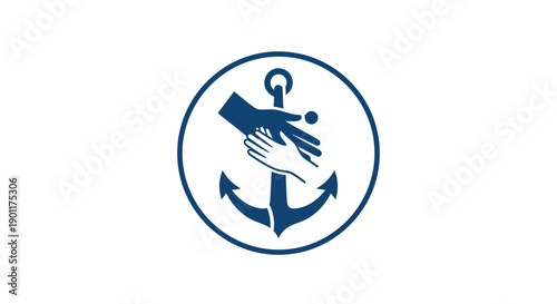 Handshake with anchor logo symbol.