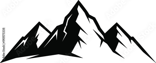 Mountain peak silhouette illustration, sharp alpine landscape symbol, black and white vector design 