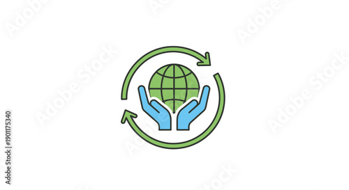 Hands Holding Globe with Recycling Arrows.